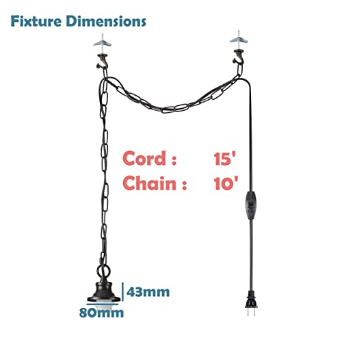 Image of Aspen Creative 21053-11, Indoor Swag Kit, 15' SPT-2 Black Wire w /in-Line Switch & 10' Steel Chain. Socket Cup: 3-1 /8 inch W x 1-5 /8 inch H. Pendant Shade. Oil Rubbed Bronze.1 Pack