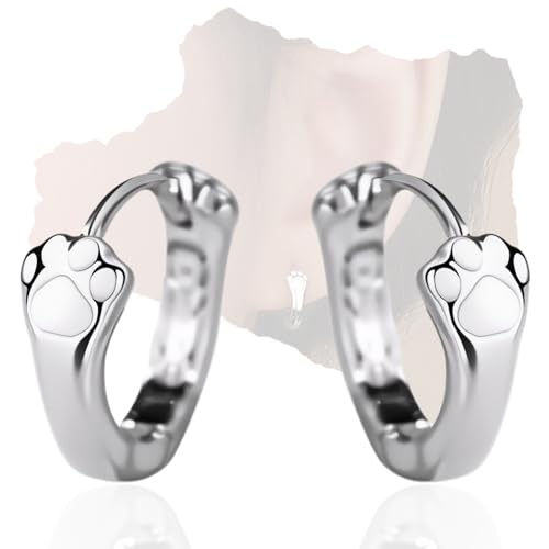 COYUN 2 pcs Mujer Plata Con Diseño huella, Kids Pendientes para niña Huella de perro Brillante Plata, adornos gato para amantes de los gatos, Regalo Ideal Aretes Aro Elegantes y Sofisticados de Moda