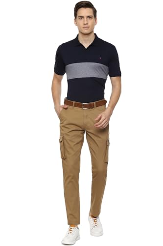 Image of Louis Philippe Men's Slim Fit Solid Cotton Blend Cargos