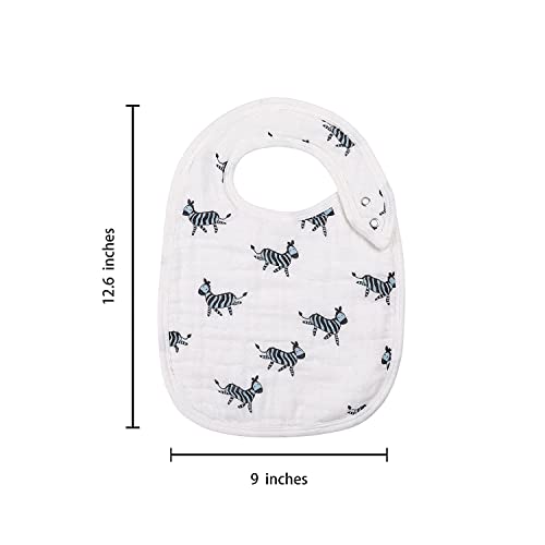 Snap Muslin Bibs for Boys & Girls, 3-Pack Baby Bibs for Infants, Newborns and Toddlers, 100% Cotton Muslin Absorbent & Soft Layers, Adjustable Snaps,"Animal Party" - Thumbnail 6