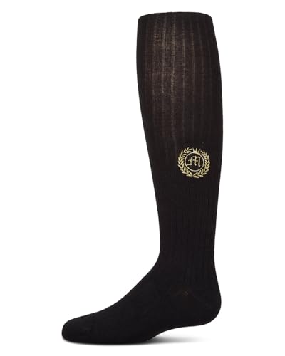 MeMoi Girls Ribbed Cotton Rich Embroidered Crest Sweater Tights