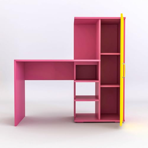 Image of Engineered Wood Office & Study Table for Study Room /Office /Work from Home || Engineered Wood Study Table || Freestanding || (Pink & Yellow) |