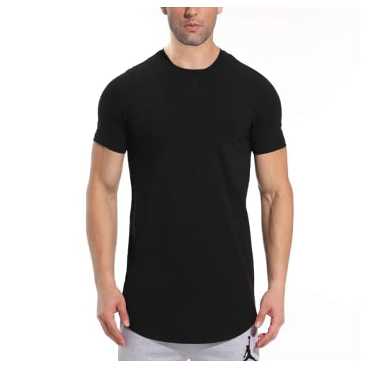 LETAOTAO Mens Hipster Longline T-Shirt Drop Cut Scallop Long Tail Slim Fit Bodybuilding Gym Muscle Workout Tee (L, Black 970)