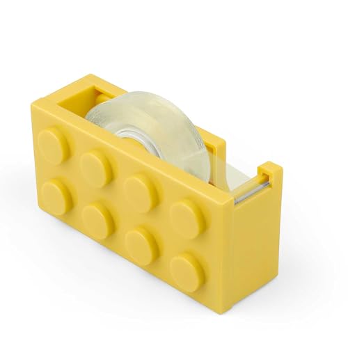 Dispensador de Cinta Adhesiva, DEANKEJI Amarillo Soporte Cinta Adhesiva, Forma Bloque de Construcción Portarrollos de Sobremesa, para Escritorios Oficina, Restaurantes, Floristerías y Salas Estudio