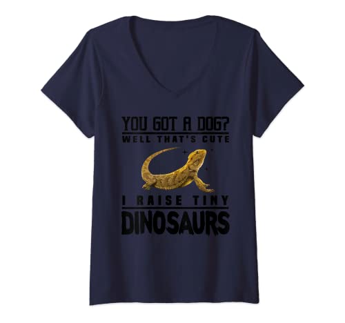 Donna Cool I Raise Tiny Dinosaurs | Divertente regalo per animali domestici con drago barbuto Maglietta con Collo a V