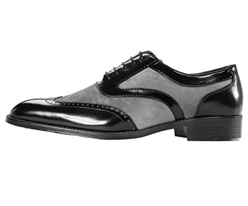 Mens Two-Tone Suede Smooth Wingtip Oxford Dress Shoe: Style Brighton, Grey