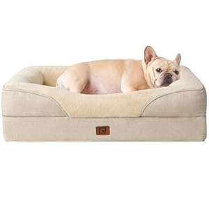 EHEYCIGA Mousse Mémoire Panier Petit Chien Orthopédique, Canapé pour Chien Moyen Taille Déhoussable Lavable, Coussin Chiens Antidérapant & Imperméable, 76x51x16.5 cm Beige