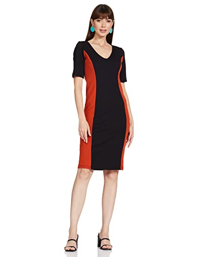 Image of Amazon Brand - Symbol Women's Crepe Bodycon One Piece Midi-Lenght Dress (with Color Block) (Available in Plus Sizes)