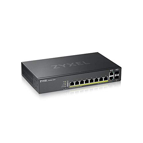 Zyxel Nebula Conmutador PoE+ gestionado de capa 2 Gigabit Ethernet de 8 puertos con margen de 180 vatios y 2 puertos combinados Gigabit y modo de Nube híbrida (Hybrid Cloud) [GS2220-10HP]