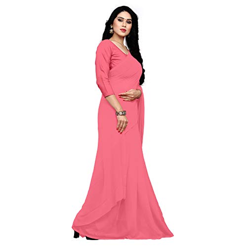 Image of StyleScope Women's Plain Georgette Saree With Georgette Plain Matching Unstitched Blouse Piece (Plainn)