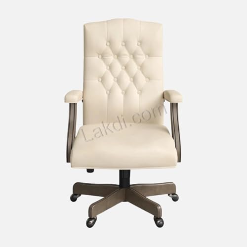Image of Lakdi The Furniture Director & Executive Office Chair Tufted Design Made in Solid Wood with Leatherette Upholstery & Armrest with Height Adjustable Chair - 111011307 Beige