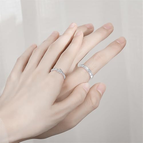 Dainty Star Promise Rings Set for Women Men S925 Sterling Silver Crystal Cz Matching Couple Open Adjustable Luck Star Him And Her Finger Band Ring Anniversary Statement Jewelry Gift Engagement Wedding2