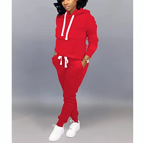Mrskoala Two Piece Outfits For Women Workout Sweatsuits Matching Tracksuit Lounge Set Red #TOP3