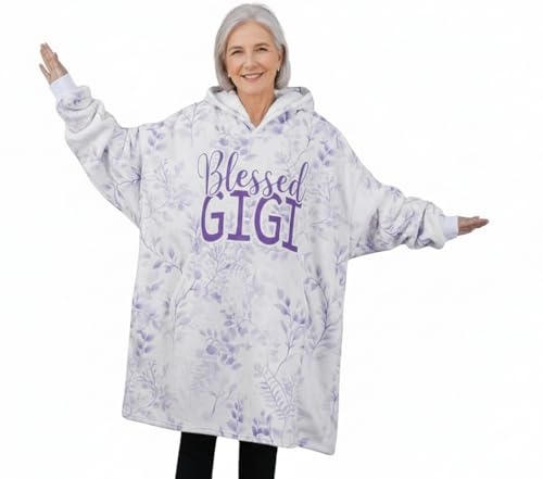 Huglanket Gigi Gifts for Grandma, Blessed Purple Flower Blanket Hoodie...