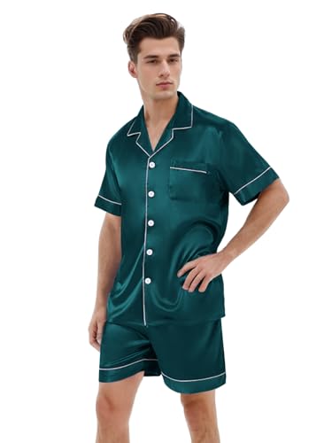 Boys & Mens Silk Pajamas Button Down Sleepwear Satin Nightwear 2 Pcs Pj Set4
