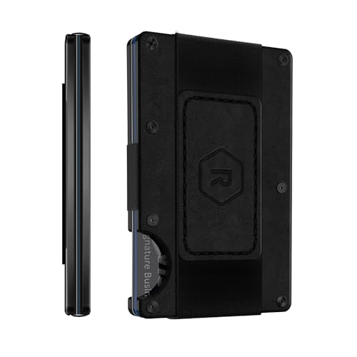 The Ridge Wallet For Men, Leather Card Wallet For Men With Cash Strap- Minimalist Aesthetics, Holds up to 12 Cards, RFID Safe, Blocks Chip Readers (Midnight Black)