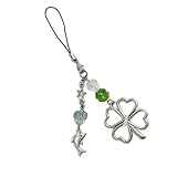 Greabuy Abalorio de trébol de cuatro hojas con acento de aleación de plata, accesorios para llaves de teléfono o mochila, llavero de moda para regalos