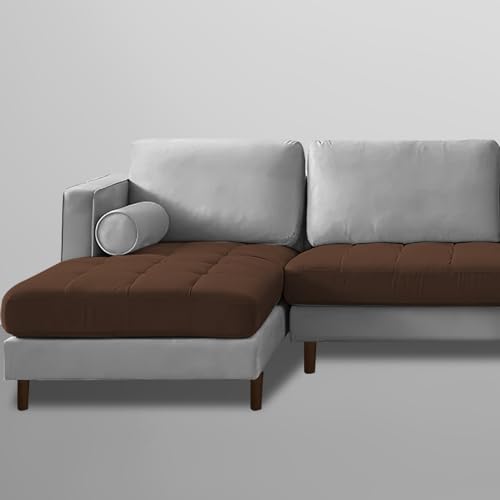 Image of Lezra LHS 4 Seater L Shape Sofa Set for Living Room (Brown Grey Fabric) Premium Fabric Sofa