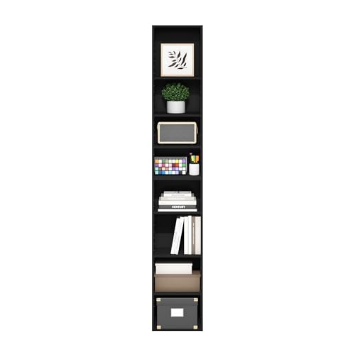 Image of Furinno PASIR Book Shelf, 8-Tier Bookshelf, Bookcase with Open Shelf, 9.3 x 11.8 x 70.9, for Living Room, Bedroom, Home Office, Blackwood