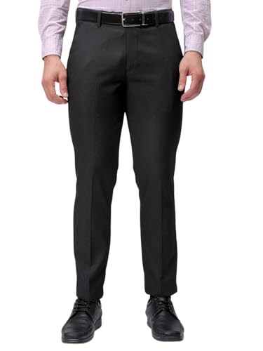 Image of The Indian Garage Co Men Slim Fit Self Design Mid-Rise Stretchable Formal Trousers