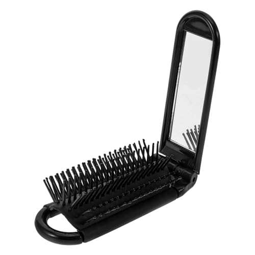 HEATSHAKING 折りたたみ式ミラー付きヘアブラシ 軽量コンパクト 静電気防止 携帯用ヘアコーム 旅行や通勤通学に ブラック
