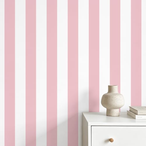 Qianglive Pink and White Striped Wallpaper Peel and Stick Wallpaper Self-Adhesive Removable Waterproof Wall Paper for Walls Modern Vinyl Film 17.3”x120”