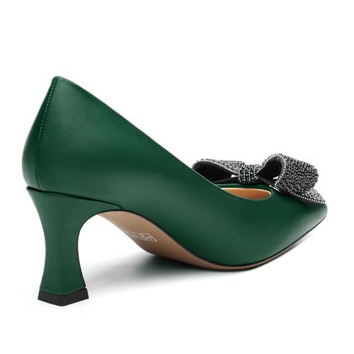 Image of Heels for Women Closed Patent Pointed Toe Bow Pumps Slip on Kitten Low Heels Wedding Party Dress Office Shoes 2.5Inch