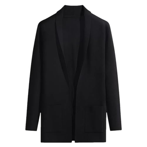 Mens Solid Knitted Open Front Cardigan Sweater Cardigan V-Neck Pockets Sweater