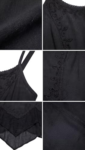 Image of Sakkas Rayon Embroidered Stonewashed Adjustable Spaghetti Straps Long Dress