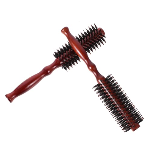 HONITANO 2 piezas Cepillo Redondo de Madera con Cerdas Naturales de Jabalí para Peinar Secar y Rizar Cabello S y Mango Ergonómico Resistente y Cómodo para Mujeres