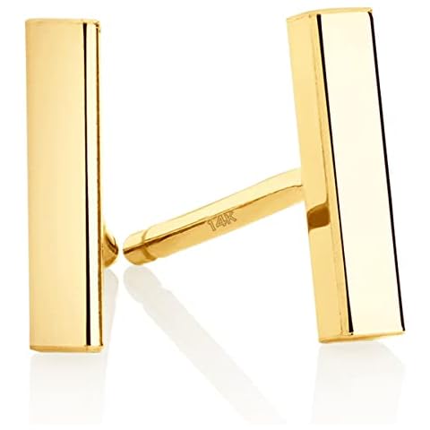 Minimalist 14k Gold Polished Stud Bar Line Stick Earrings, (8.5mm X 2mm) (Yellow Gold) Cover