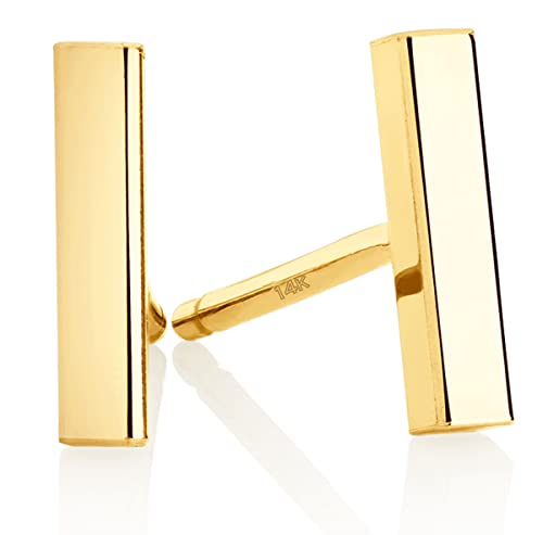 Minimalist 14k Gold Polished Stud Bar Line Stick Earrings, (8.5mm X 2mm)