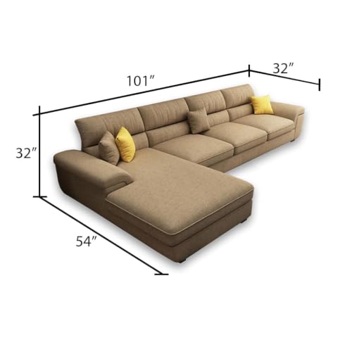 Image of Italino 5 Seater Luxurious L Shape Fabric Sofa Set (Left Side Lounger, Beige) | 5 to 6 Person Wooden Corner Sofa Couch for Living Room Bedroom Home Hall Furniture