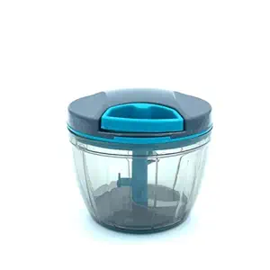 FLOSSYMART 650 ml Easy to use Quick Handy Fruits and Vegetable Push Chopper for Kitchen, 3 Sharp Stainless Steel Blades, Unbreakable Food-Grade Plastic, Anti-Slip Base (650 ML, Blue)