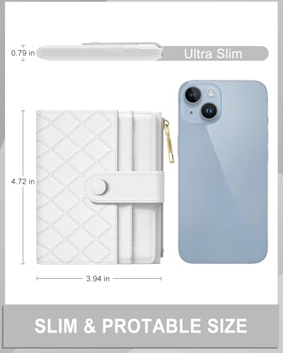 Image of Aiawoxc Womens Wallet, RFID Small Slim Wallets for Women, Compact Credit Card Holder, Cute Leather Bifold Ladies Purse with Zipper Coin Pocket and ID Window, White