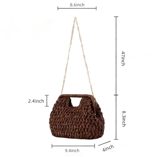 Image of Women Straw Drawstring Bucket Purse Small Tote Shoulder Handbag Hollow Out Cross-body Bag for Summer,Beach | Straw