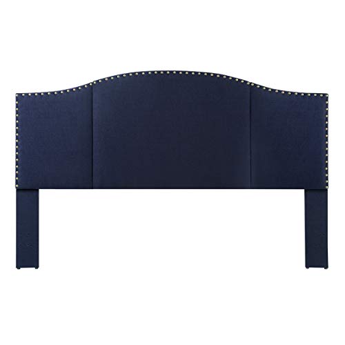 24Kf Middle Century Linen Upholstered Tufted King Size Headboard With Antique Brass Nail Heads Trim King/California King Headboard-Navy Blue #TOP2