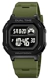 Reginald Orologi per gli uomini Fashion Trend Multifunzione Impermeabile Orologio EL Retroilluminazione Cronografo Digitale TPU Cinturino Orologio Quadrato Orologi, Verde militare, Cronografo