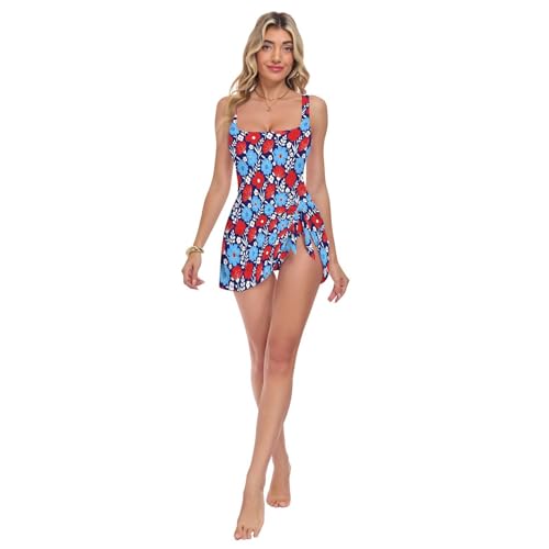 Maillot de bain une pièce bleu motif marguerites imprimé floral pour vacances à la mer