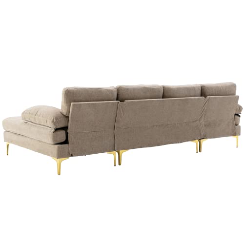 Homtique U Shaped Sectional Couch,Modern Large Modular Sectional Sofa For Living Room,Chenille Fabric Oversized Couch With Chaise Lounge And Golden Legs (Camel) #TOP6