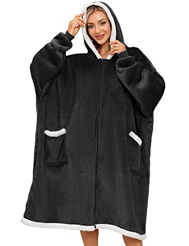 TOMEEK Manta Sudadera con Capucha para Mujer Manta de Gran tamaño Cremallera con Capucha Manta...