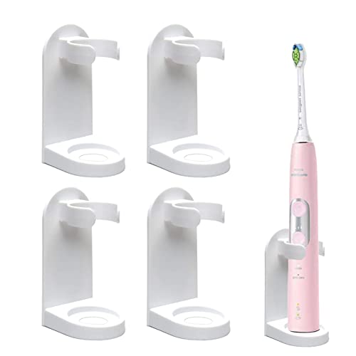 Electric Toothbrush Holder, 4PCS Universal Electric Toothbrush Holder Set Wall Mounted, Self-Adhesive, Space-Saving Toothpaste & Toothbrush Organizer for Bathroom (White)