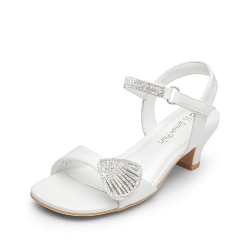 Image of DREAM PAIRS Girls Sandals Ankle Strap Square Toe Low Heel Crystal Shell Wedding Party Flower Dress Shoes for Little Kids /Big Kids