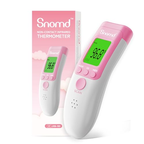 Snomd Digital Non-Contact Infrared Forehead Thermometer for Adults, Kids, and Baby, 3-in-1 Medical Grade Thermometer with Fever Indicator, Instant Reading, Backlit LCD Display