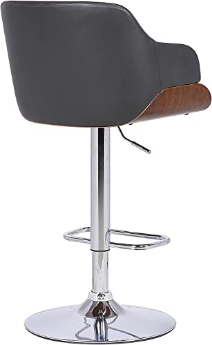 Armen Living Toby Faux Leather Swivel Barstool, Adjustable, Gray, Chrome, Walnut #TOP3