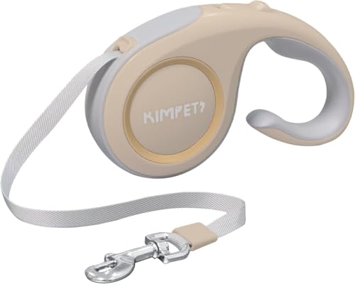 JuneSun 伸縮式犬用リード 5メートル 耐荷重:50kg 2つのロック機能付き 片手で簡単操作 軽量 約267グラム (ゴールデン)