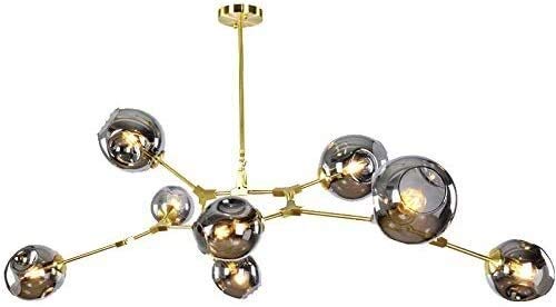 AMNOUR Chandelier E27 Nordic Glass Ball Chandelier Adjustable Height,Matte Black Sputnik Chandelier,E26 Metal Hand Blow Branches Pendant Light,79" Mid Century Globe Light Fixtures
