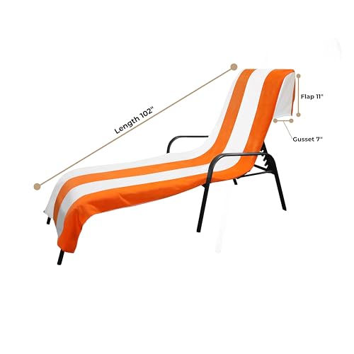 Superior Cabana Cotton Lounge Chair Cover, Outdoor Towel/Chaise Furniture Covers, Terry Cloth, Beach, Spa, Swim Accessories, Pool Chair Cover, Soft, Quick Drying, 32" x 102", Orange