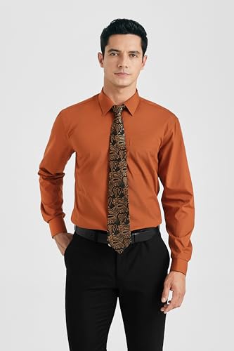 HISDERN Mens Dress Shirt Long Sleeve Matching Tie and Pocket Square Set Classic Button Down Formal Business Shirts2