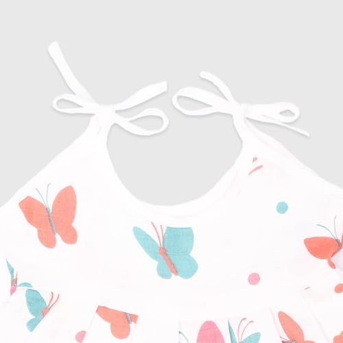 Image of Kidbea Muslin Frock for Baby Girls | Cotton Dress for Newborn Babies | Sleeveless, Tie-Up Shoulders Summer Wear Clothes